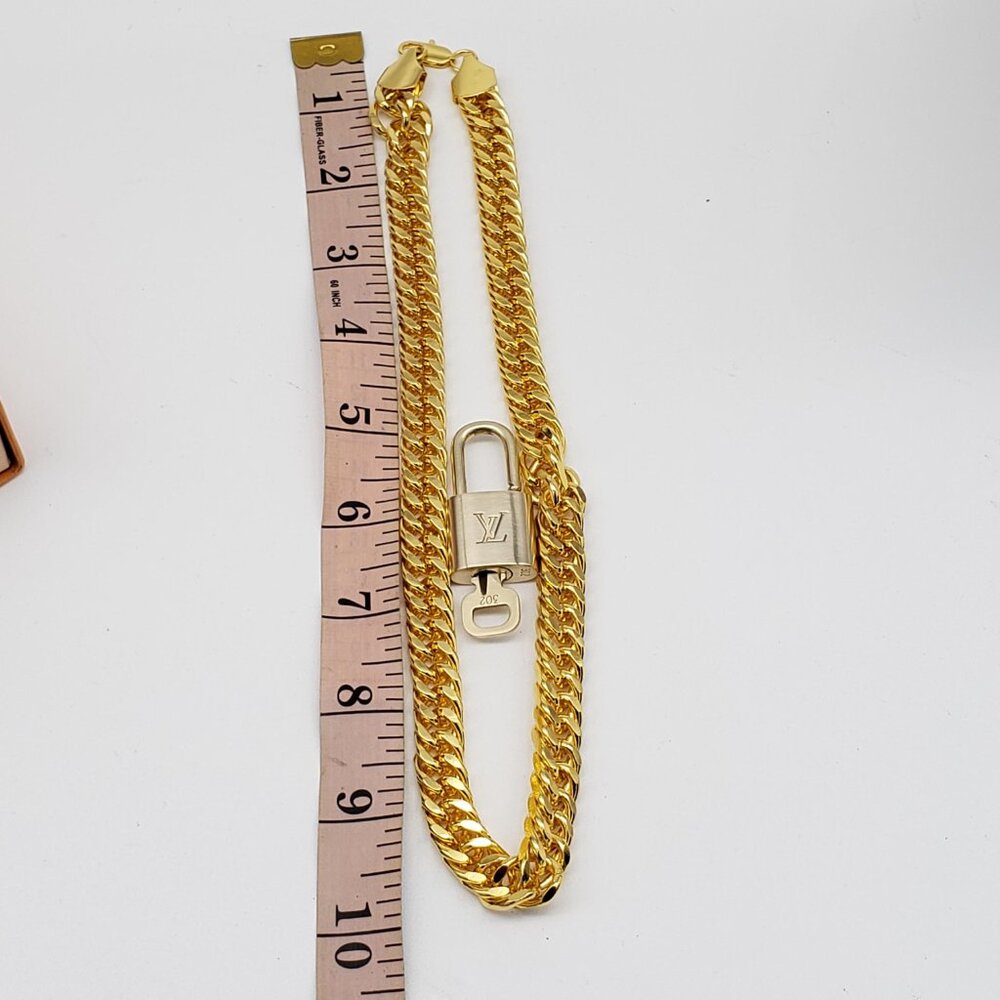 Authentic Louis Vuitton Gold Lock w/ Unbranded 18k cuban Gold Plated Chain - Picture 8 of 11
